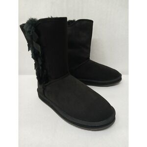 Fitory Women's Black‎ Suede Fur Lined Snow Boots Sz 6